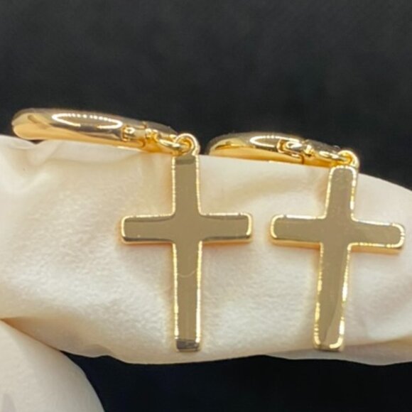 14K Gold Cross Earrings - Picture 4 of 5